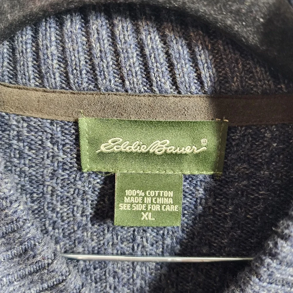 Eddie Bauer Mens Henley Pullover Sweater XL Blue 100% Cotton Knit Chunky Y2K - Picture 3 of 7